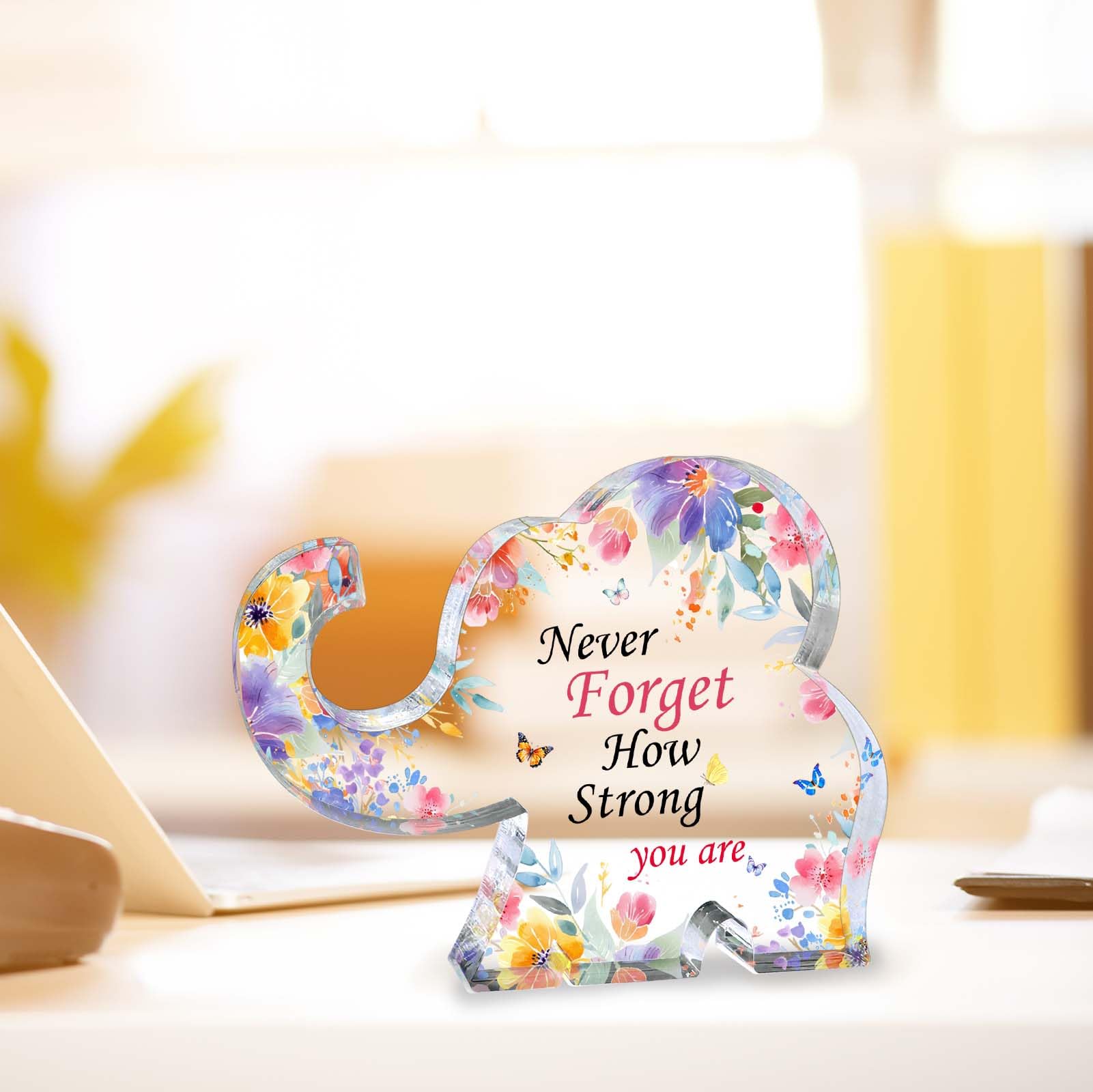 Inspirational Gifts for Women Elephant Gifts for Female Cheer up Gifts for Women Acrylic Elephant Shape Desk Decorative Sign Office Desk Accessories Gift for Mom Aunt Sister Daughter