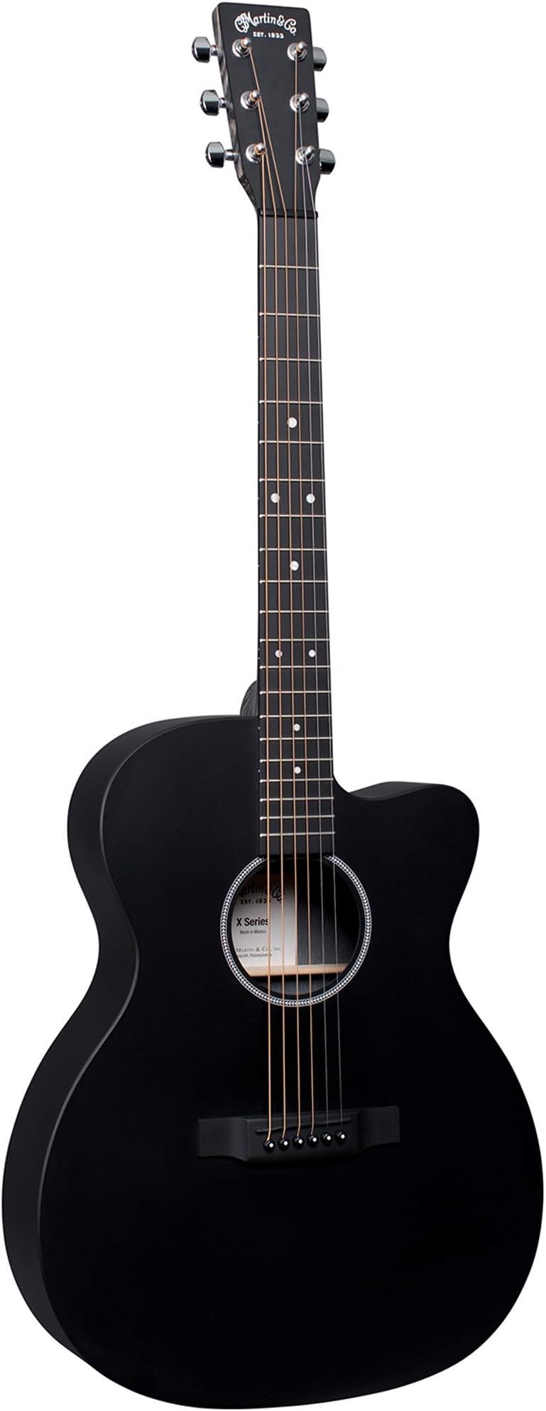 Martin Guitar X Series OMC-X1E Acoustic-Electric Guitar with Gig Bag, Black High-Pressure Laminate, 000-14 Fret, Performing Artist Neck Shape