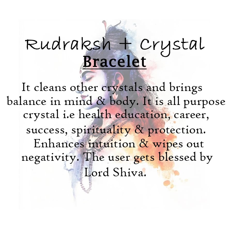 Clear Quartz & Rudraksha Beaded Bracelet – Natural Healing Stones for Clarity, Spiritual Protection & Inner Peace, Yoga for Men & Women, Adjustable Size - Image 6