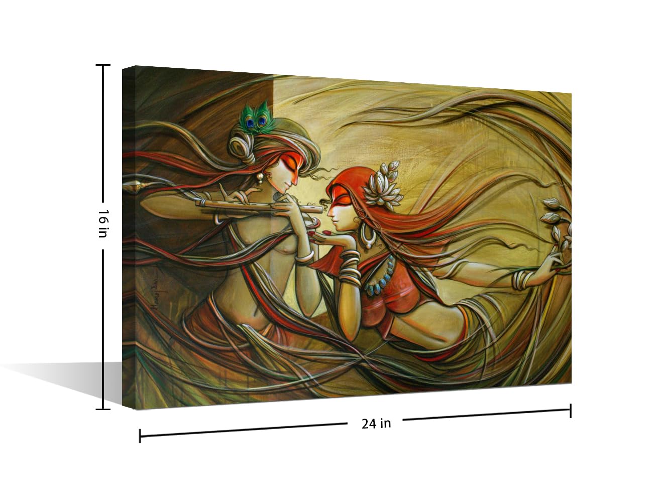 Lord Krishna Wall Art Painting Lord Radha Krishna Bedroom Living Room Wall Decor Hindu God Framed Modern Pictures India Religious Canvas Prints Artwork for Wall Decor Office Ready to Hang(24"Wx16"H) - Image 2