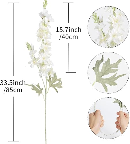 Miniatura 4 de 8 flores artificiales de delphinium blancas Larkspur de 33.5 pulgadas, flores de seda sintética de tallo largo a granel para jarrón alto para el