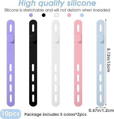 Miniatura 2 de 10 bridas de silicona para cables, organizador de cables de carga lavable, bridas reutilizables con hebilla de bloqueo, correa de cable de carga,