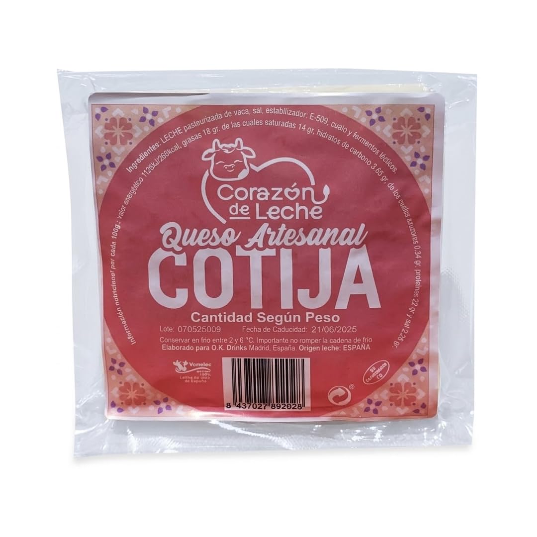 Queso Cotija Mexicano Corazón de Leche 500g – Queso Fresco Envejecido de Sabor Intenso y Textura Firme – Ideal para Espolvorear en Tacos, Elotes y Antojitos – Calidad Gourmet, Auténtico y Tradicional