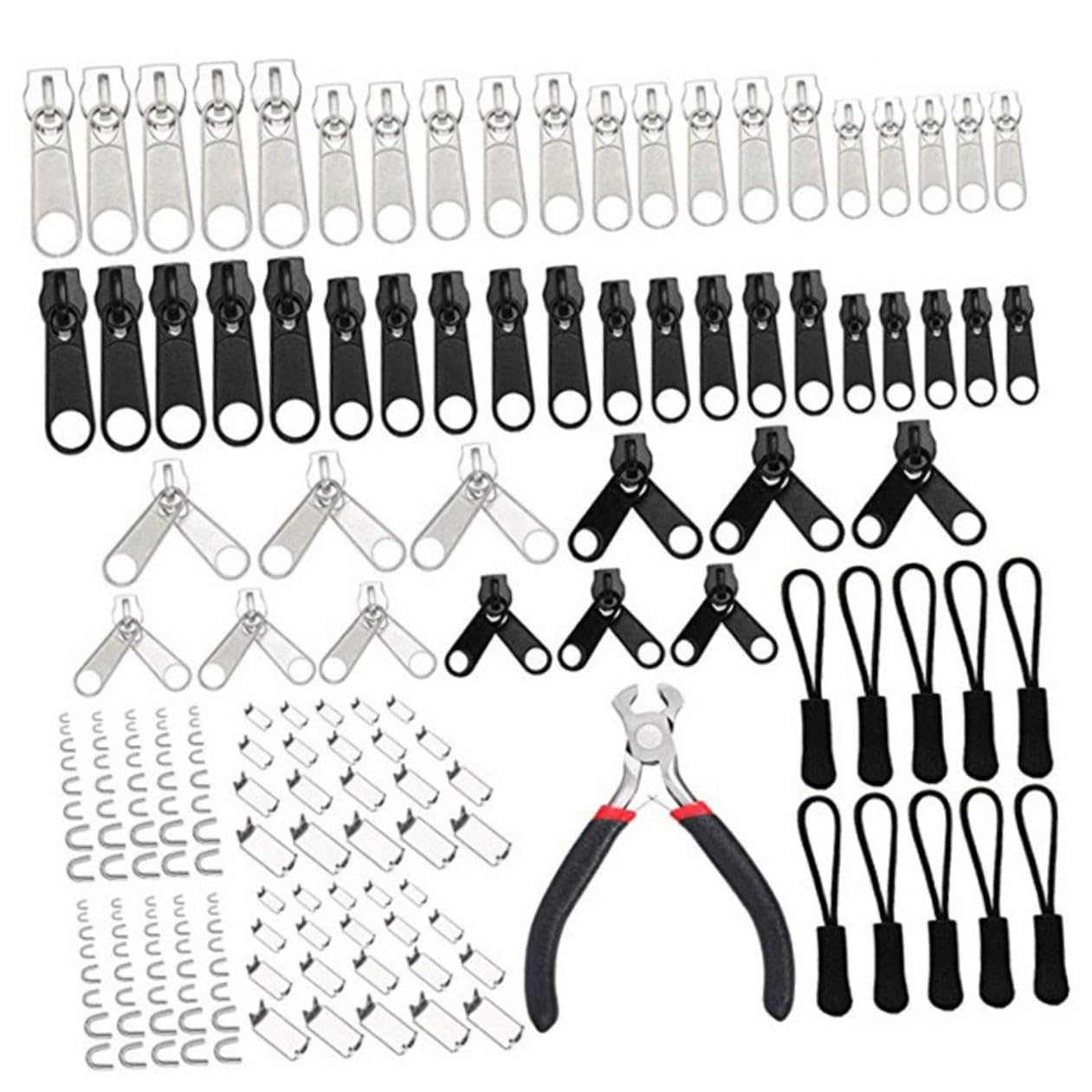 Holibanna 183 Stück Tlg Zipper Pull Kit Komplettes Reparaturset mit Zangen für Taschen Kleidung und Rucksäcke Einfache Anwendung für Defekte Reißverschlüsse