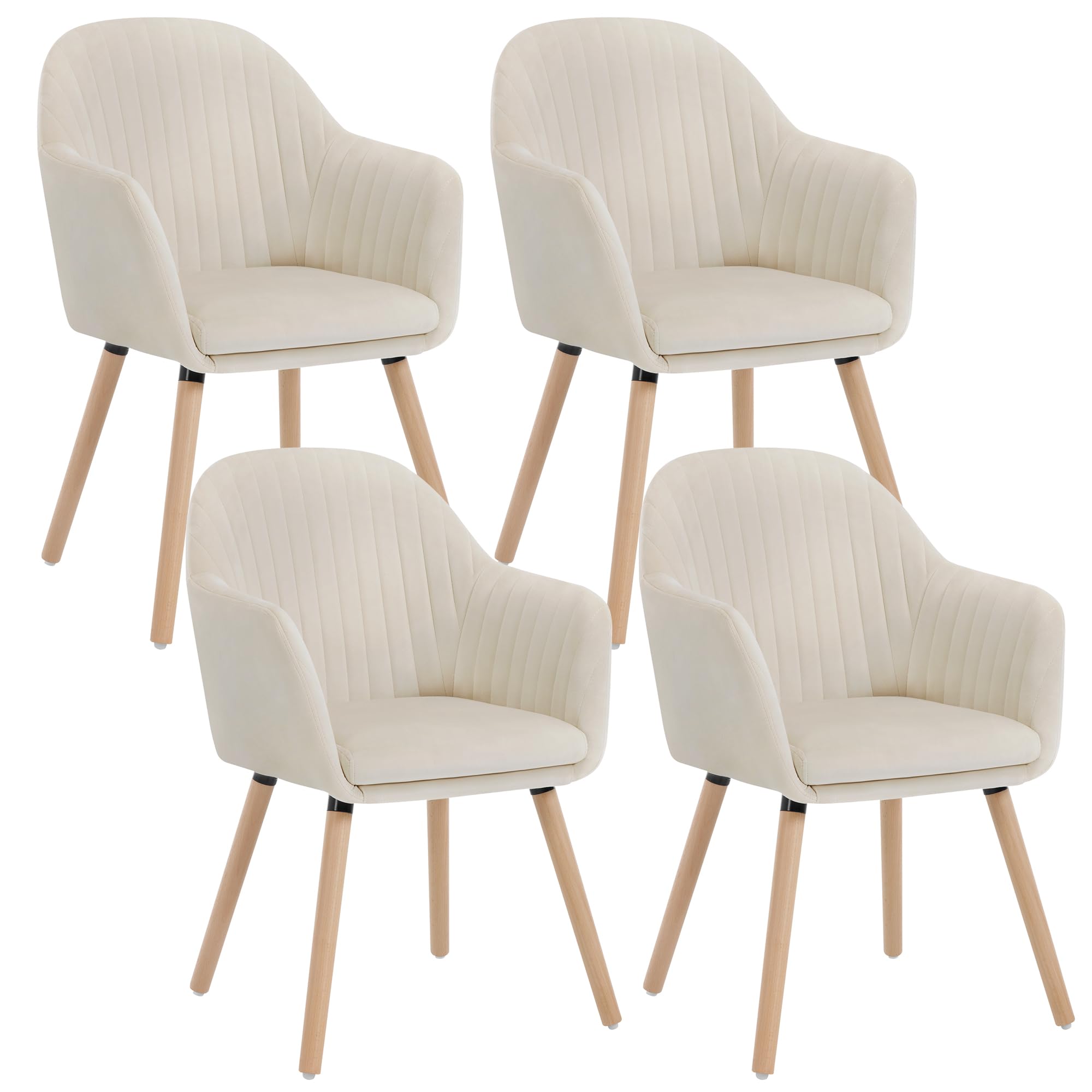 Sponsored Ad – WOLTU Dining Chairs Set of 4, Bedroom Chairs, Upholstered, with Arms, Backrest, Solid Wood Legs, Tub Armchair, Cream