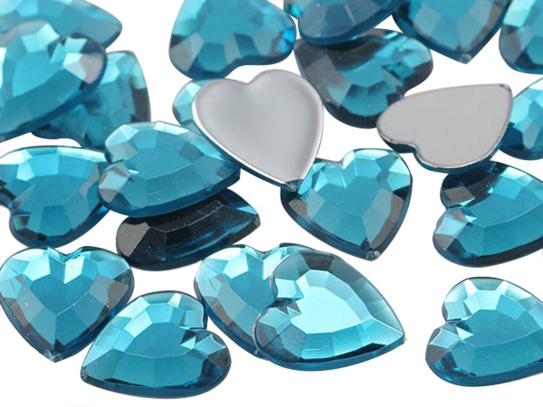 Allstarco 15mm Flat Back Heart Acrylic Rhinestones Plastic Gems Plastic Costume Jewels Embelishments - 40 Pieces (Blue Aqua .QR)