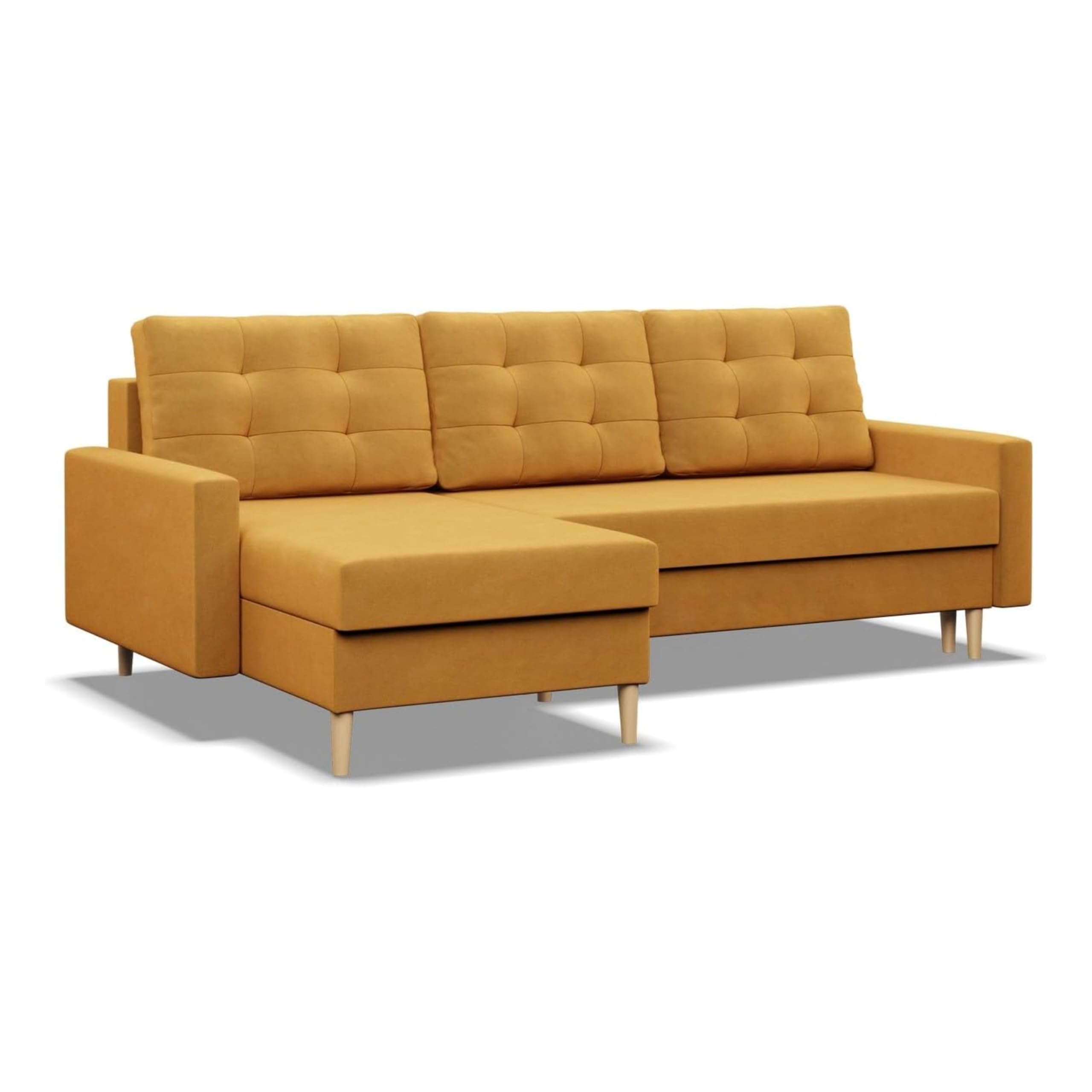 Mebligo - Ecksofa mit Schlaffunktion und Bettkasten Blank, Eckcouch Convertible (Links und Rechts) Sofa L Form 223 x 140 x 92 cm, Couch mit Bonellfedern, Ecke Sofa Wohnzimmer, Schlafsofa - Gelb