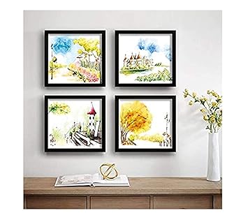 SAF Set of 4 Tower, Flowers, Garden Nature UV Coated Home Decorative Gift Item Framed Painting 19 inch X 19 inch SAF_SET4_2