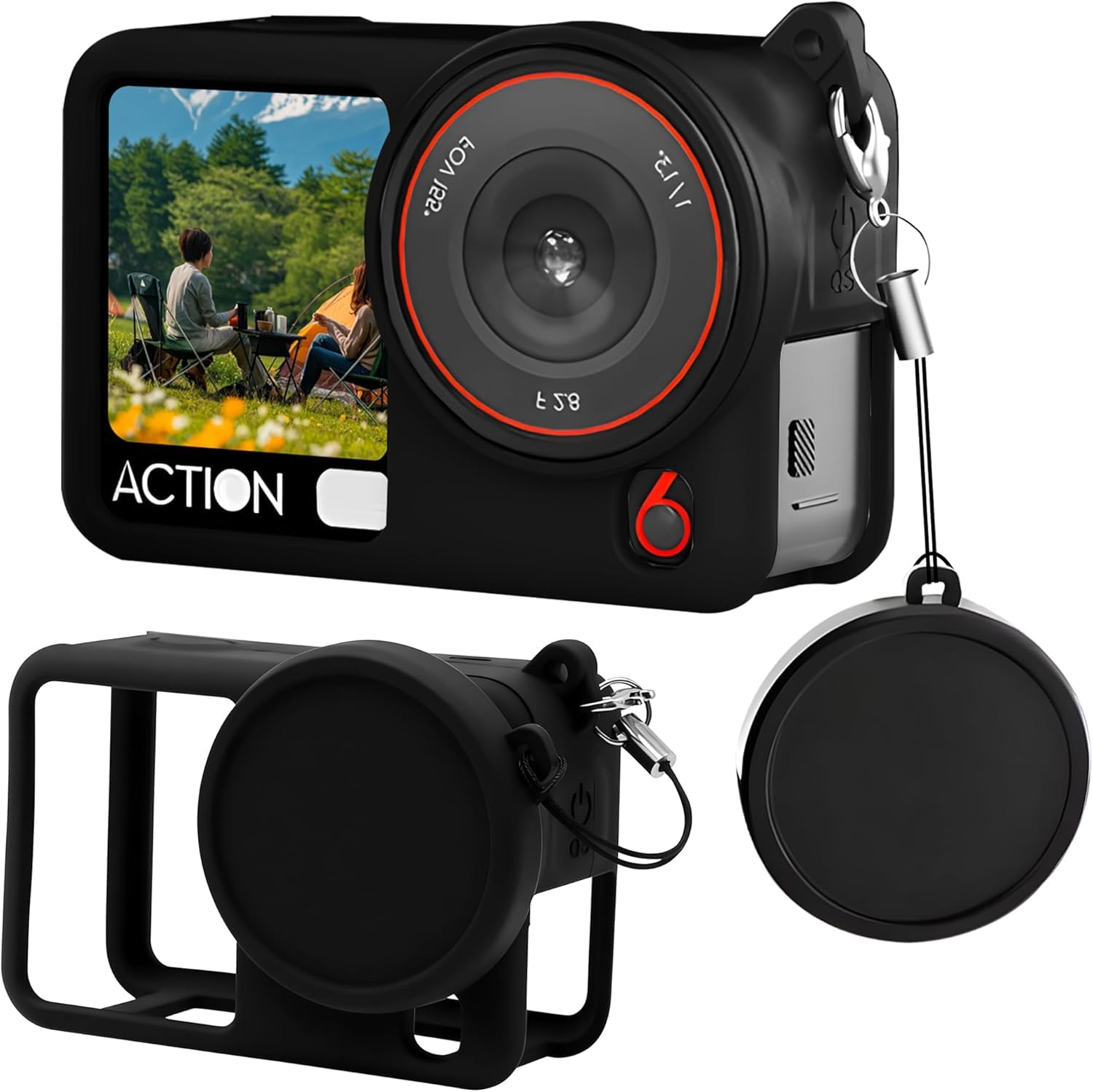 M.G.R.J® Silicone Protective Case Cover for DJI Osmo Action 6 Action Camera, Silicone Sleeve with Lanyard & Lens Cap (Black)-picture-15