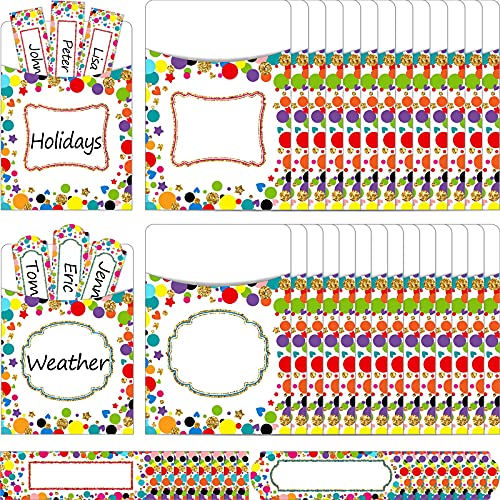 48 Pieces Confetti Library Pockets Library Pockets for Classroom and Polka Dots Confetti Name Label Confetti Dots Library Card Pockets for School Library Office Decorations Back to School Seasons