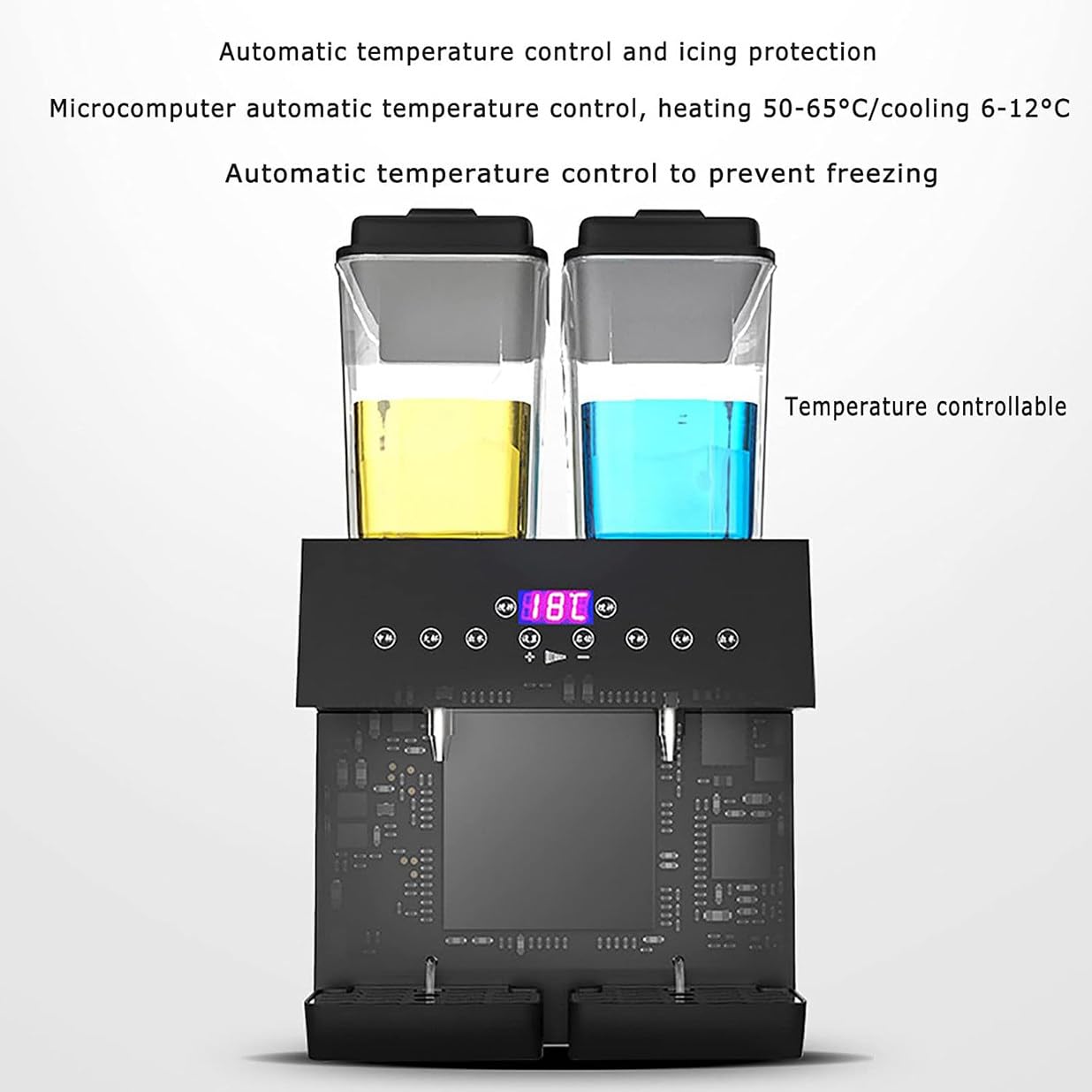 32L Commercial Juice Dispenser, Hot and Cold Dual Temperature Stainless Steel Cold Drink Machine, Clear Glass Beverage Dispensers for Breakfast Buffet Bars Hotels