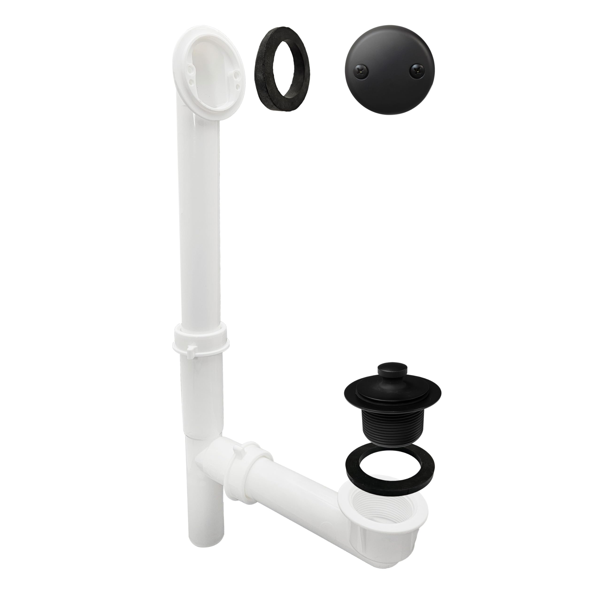 Westbrass 597244-62 White 1-1/2" Tubular Pull & Drain Bath Waste Drain Kit with 2-Hole Overflow Faceplate, Matte Black