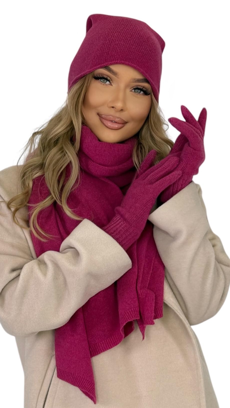 Mississhop Czapka z dzianiny kaszmir beanie czapka Slouch/XXL szal/rękawiczki wełna kaszmir