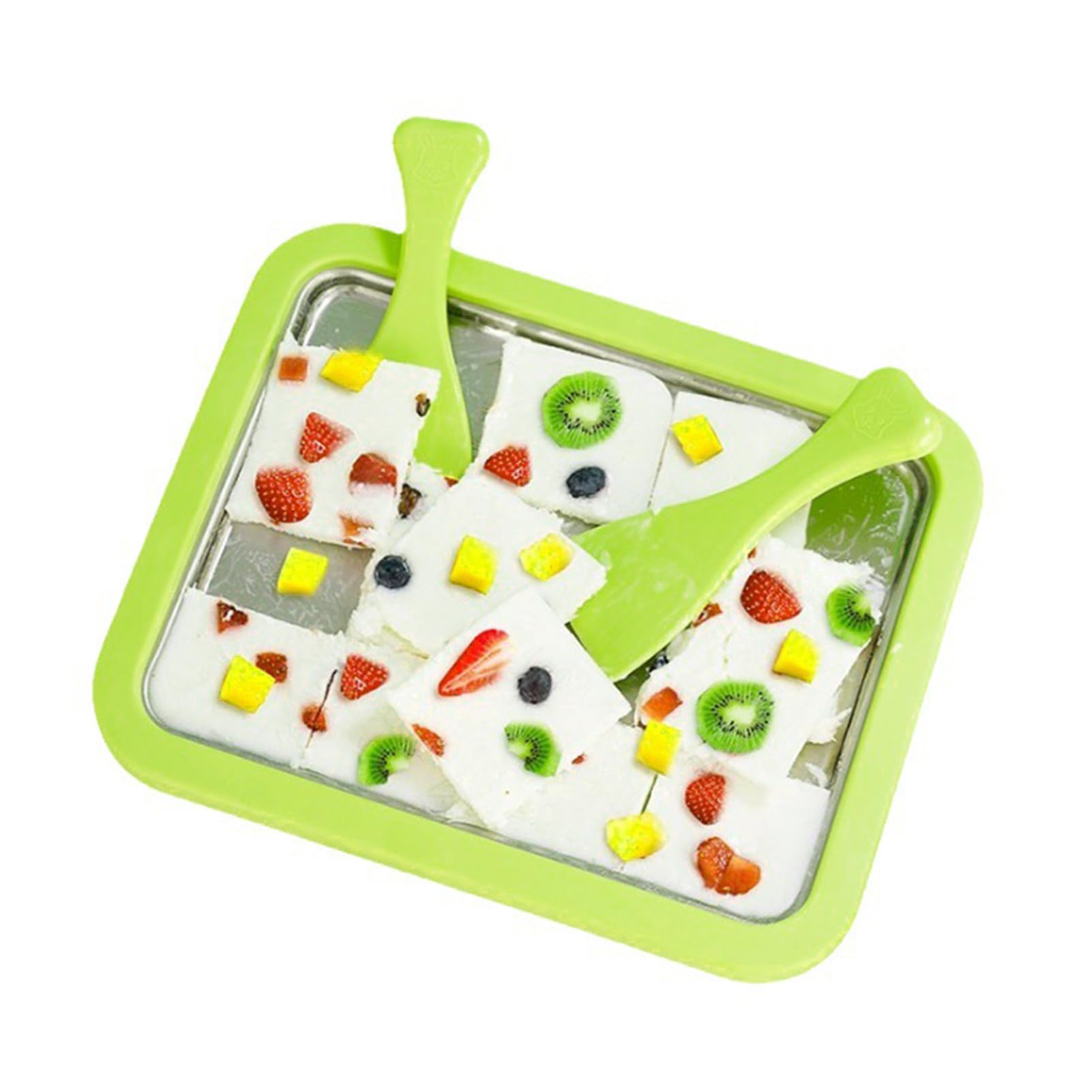 Macchina per gelato arrotolato, Acciaio inossidabile 304 Macchina per gelato istantaneo con 2 spatole Vassoio per arrotolato istantaneo 26,4 x 21,6 x 4 cm