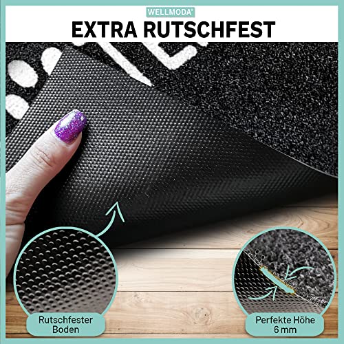 WELLMODA® Premium Fussmatte I „Pfotenabtreter“ I Rutschfest & Waschbar I Geschenkidee für Tierliebhaber I Lustige Pfoten Fußmatte für außen & Innen I Made in Germany I 40x60 cm (Schwarz/6mm)