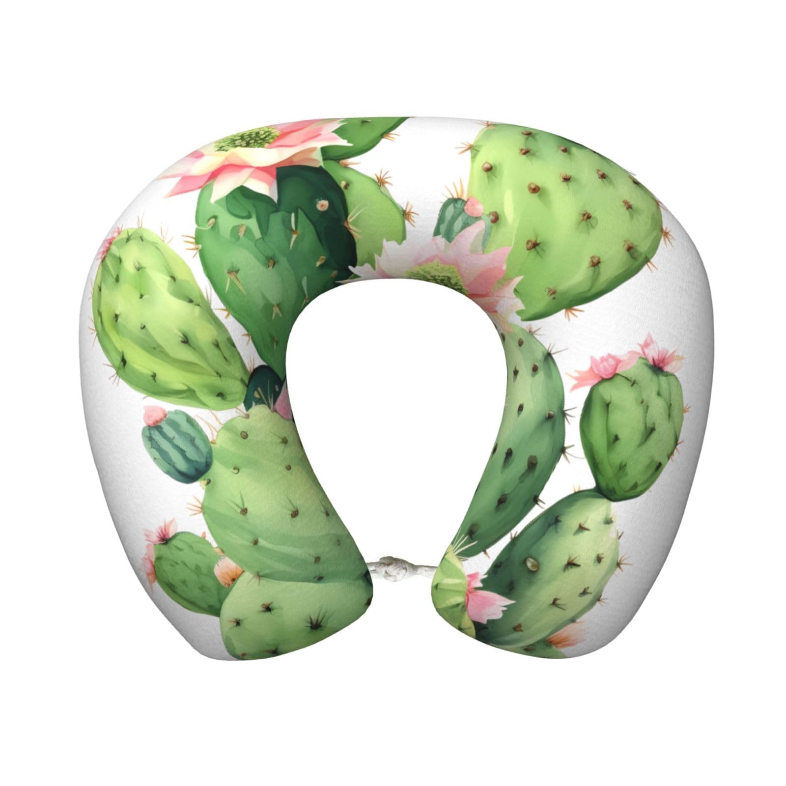 peiyeety Cactus Travel Pillow Memory Foam - Comfortable U Shape Neck Pillows for Sleeping, Neck and Head Support Portable Airplane Pillow Adjustable Flight Pillow, Washable Cover