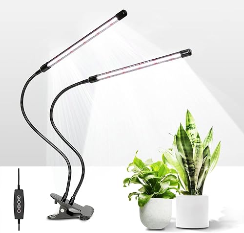 iPower Luz LED de cultivo lámpara de cultivo de plantas con clip de espectro completo de 6000 K con 84 LED blancos y rojos para plantas de interior