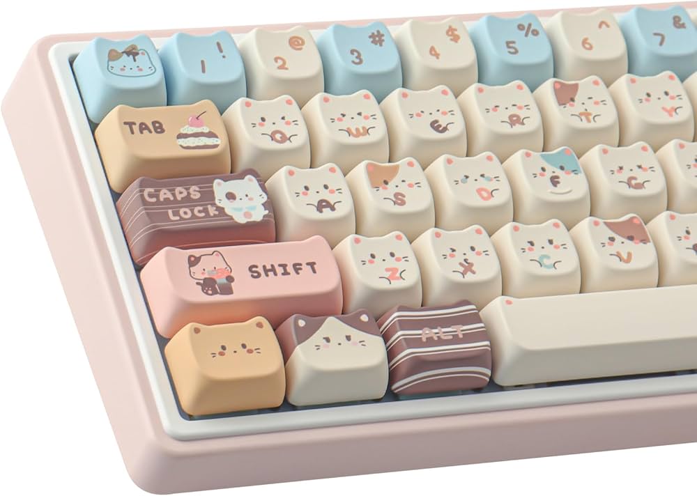 PBT Keycaps 142 Keys Cute Keycaps Dye-Sublimation Sea Salt Cat
