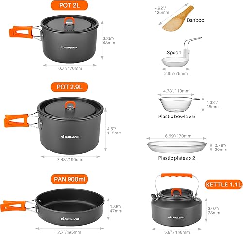 Miniatura 3 de Odoland 15pcs Camping Cookware Non-Stick Lightweight Camping Pots and Pans Set with Kettle Plastic Plates Bowls Soup Spoon for Camping, Backpacking,