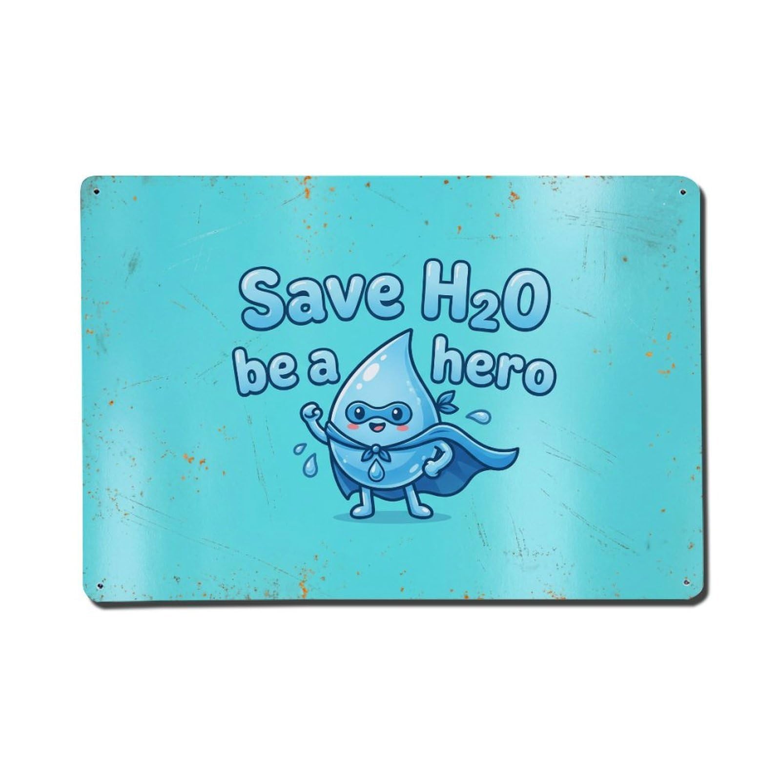 Olhnbad Style Save H2o Be A Hero Water Conservation Quote Metal Tin Sign