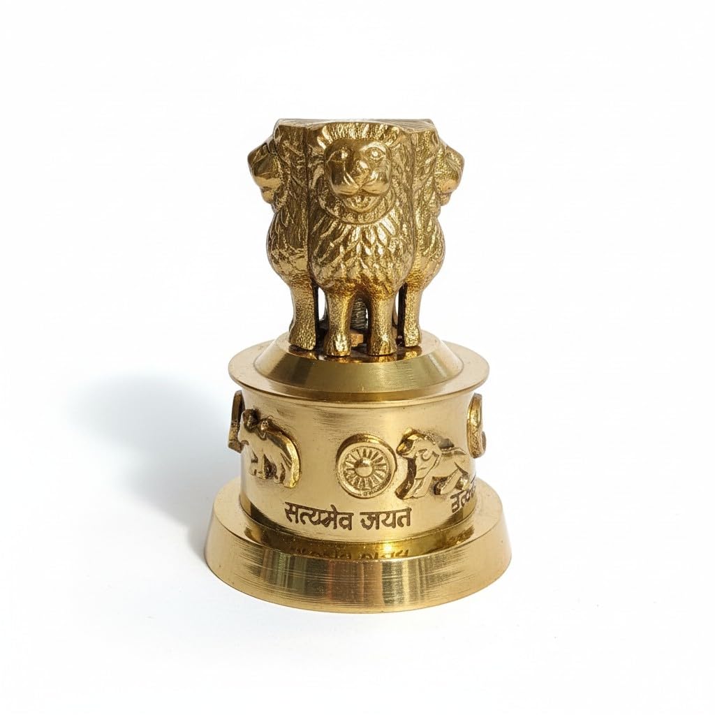Pure Brass Ashok Stambh Handcrafted National Emblem Showpiece 8 cms x 5.5 cms-image-32