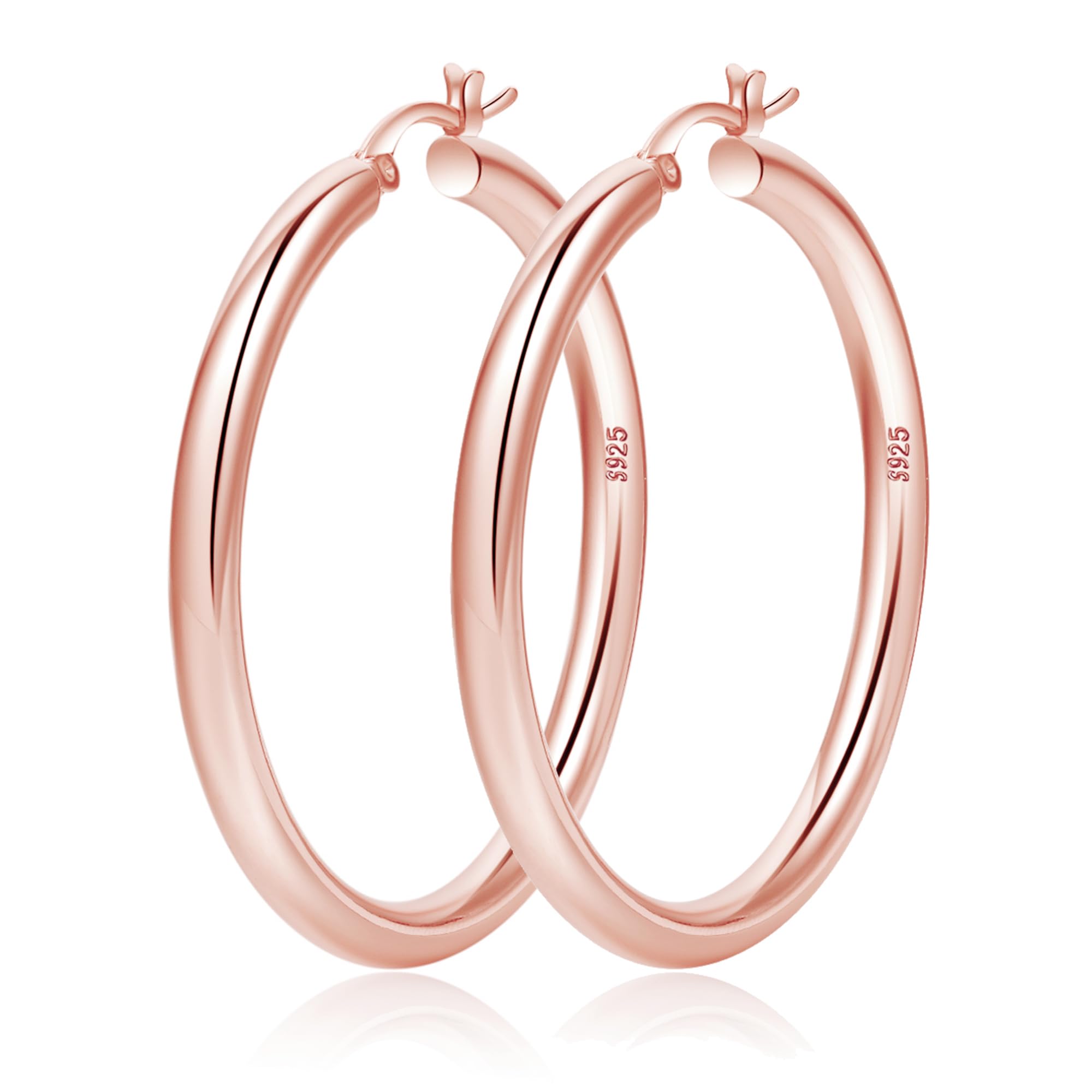 OOOPEL4mm Thick Gold Chunky Earrings Steling Silver Post Hoops Earrings For Women Hollow Tube Hoops Earrings Thick Gold Hoop Earrings Hypoallergenic Lightweight Gold Hoop Large Earrings 20/30/40/50/60MMRecycled Claim Standard 100