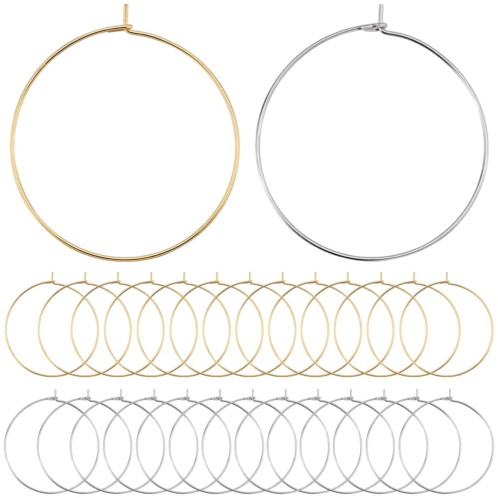SUNNYCLUE 1 Box 120Pcs Real 18K Gold Plated Hoop Earring Findings 35mm 316 Stainless Steel Earring Hoops Bulk Wine Charm Rings Wine Glass Charms Rings for Wedding Birthday Party Festival Favor