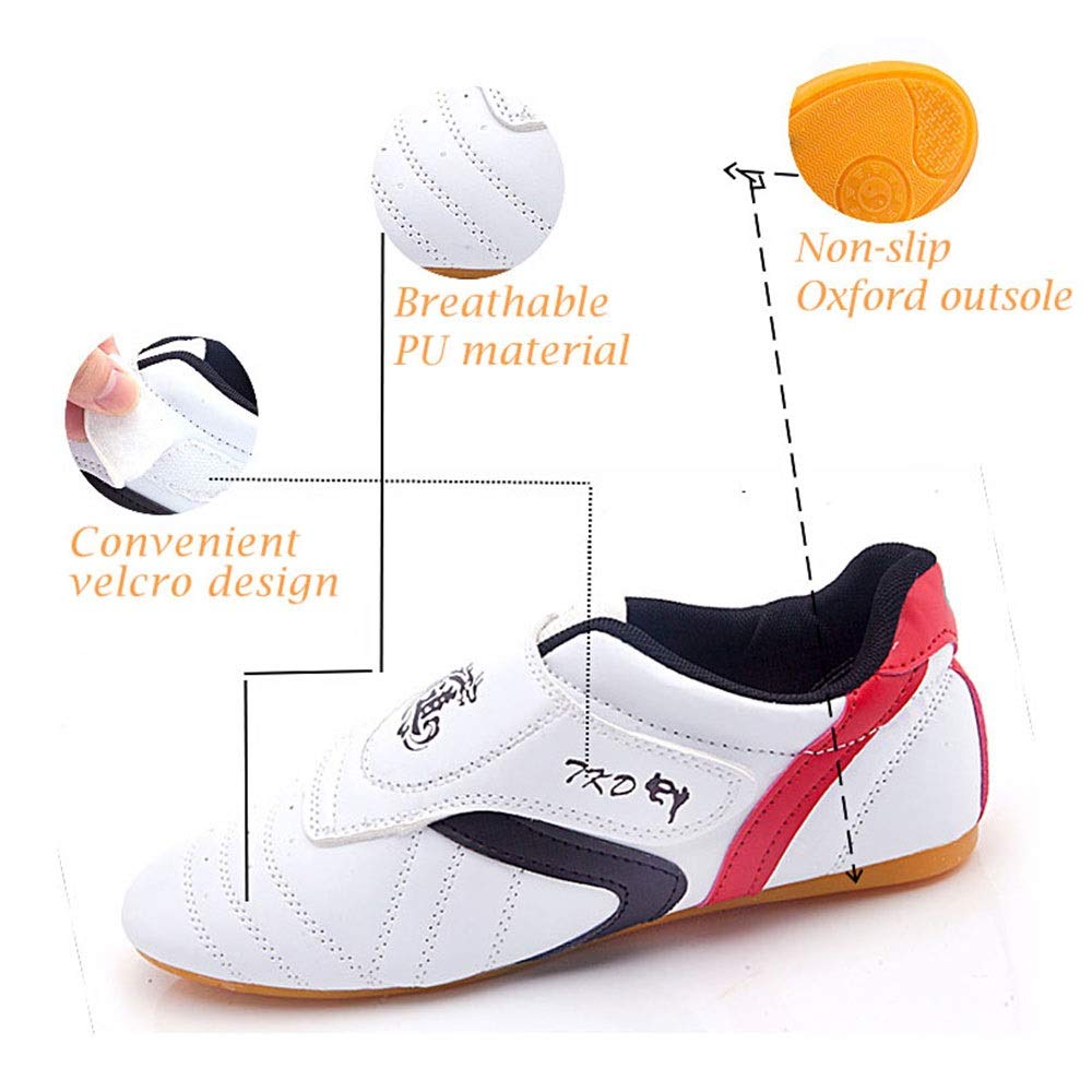 MENG Chaussures de Taekwondo Arts Martiaux Chaussures Sports pour Taï Chi Kong Fu Boxe Karaté Entraînement Unisexe pour Hommes Femmes (Color : White, Size : 36)