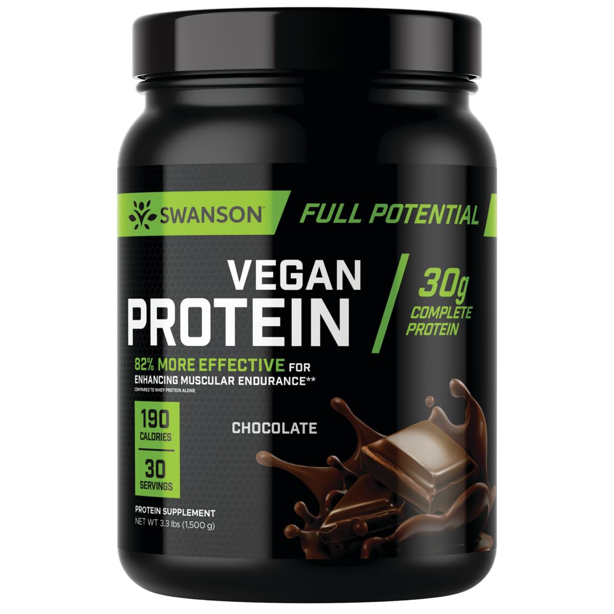 Swanson Full Potential Vegan Protein - Chocolate Flavor, Whole Vegan Protein Powder for Muscle Building and Recovery - 30 g