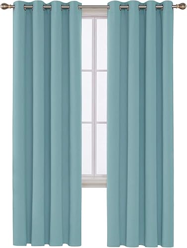 Miniatura 100 de Deconovo Darken - Cortina opaca con aislamiento térmico y ojales para sala de estar, 42 x 63 pulgadas, color blanco puro Negro,Beige claro,Azul