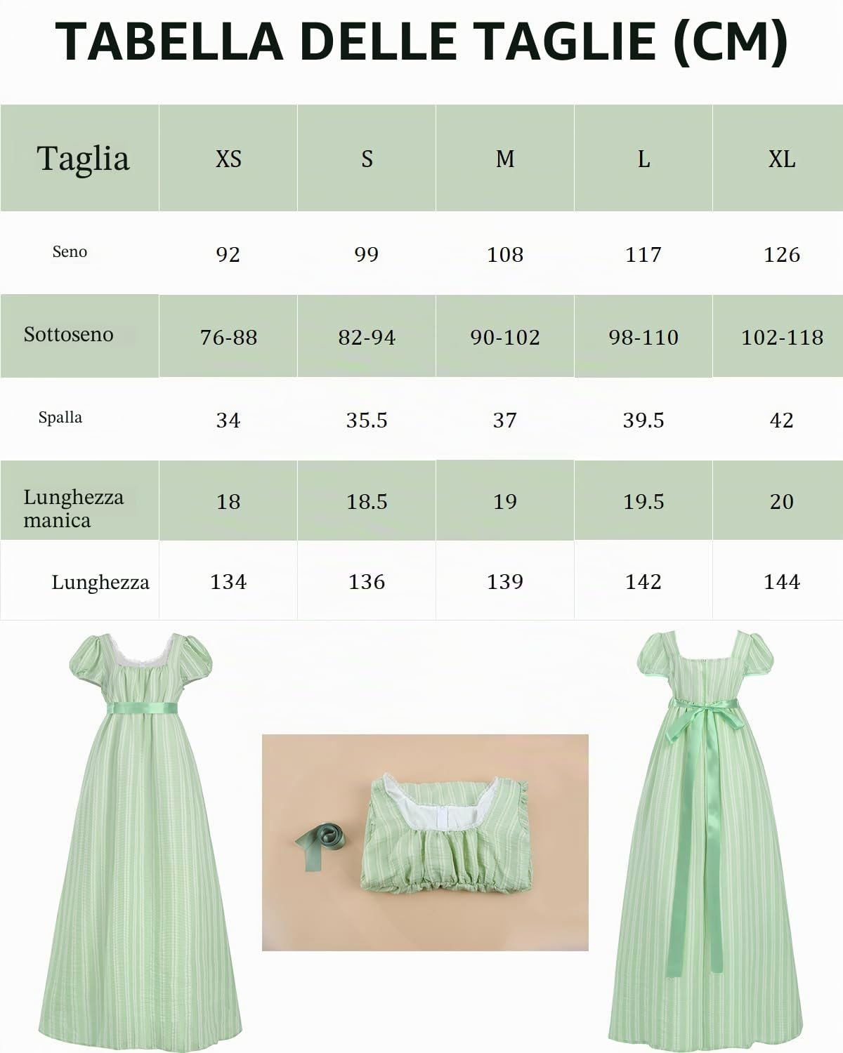CR ROLECOS Abito da donna Regency Vittoriana Jane Austen Abito Lungo Vintage Vittoriano Regency Era Abito da Sfera con Guanti Empire