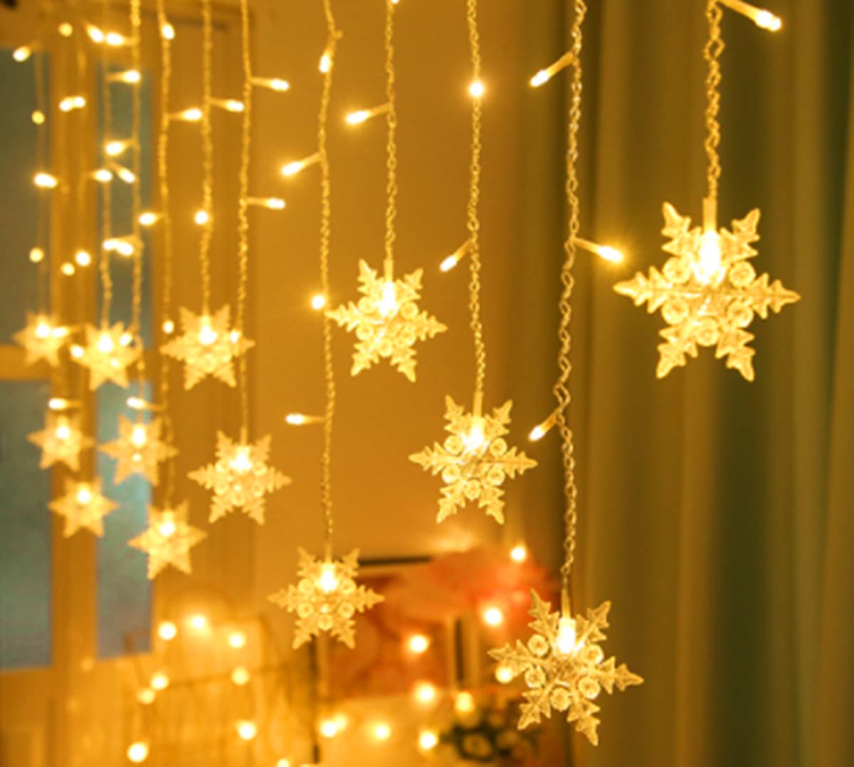 AALIN LED Curtain Lights, 3.5M 16 Pcs Butterfly Curtain Fairy Lights USB Powered 8 Modes Butterfly Strings Light for Wedding Bedroom Party Window (Warm Snowflakes)