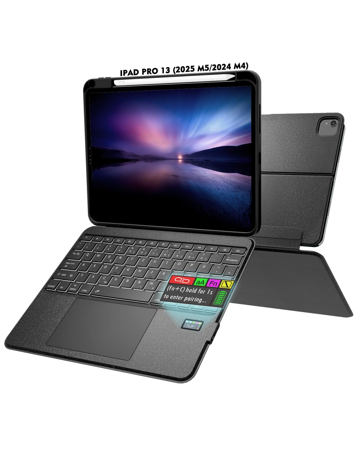 Doohoeek Tastatur Hülle mit LCD-Display für iPad Pro 13 Zoll 2025(M5)/2024(M4), Abnehmbare Bluetooth Wireless Keyboard Case Type Folio mit Hintergrundbeleuchtung&Multi-Touch Trackpad, QWERTZ