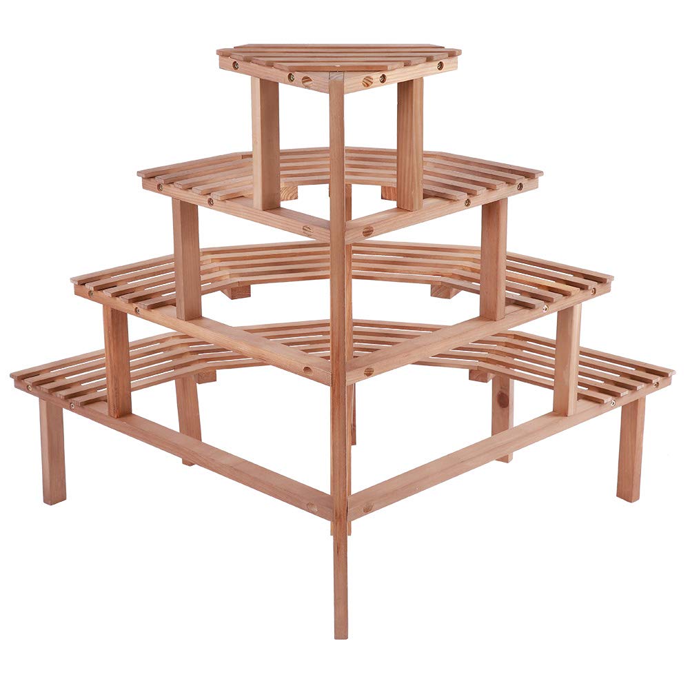 Aramox Scaffale Angolare 4 Ripiani, Legno di Pino 43.3x31.5x29.5in (Retro)