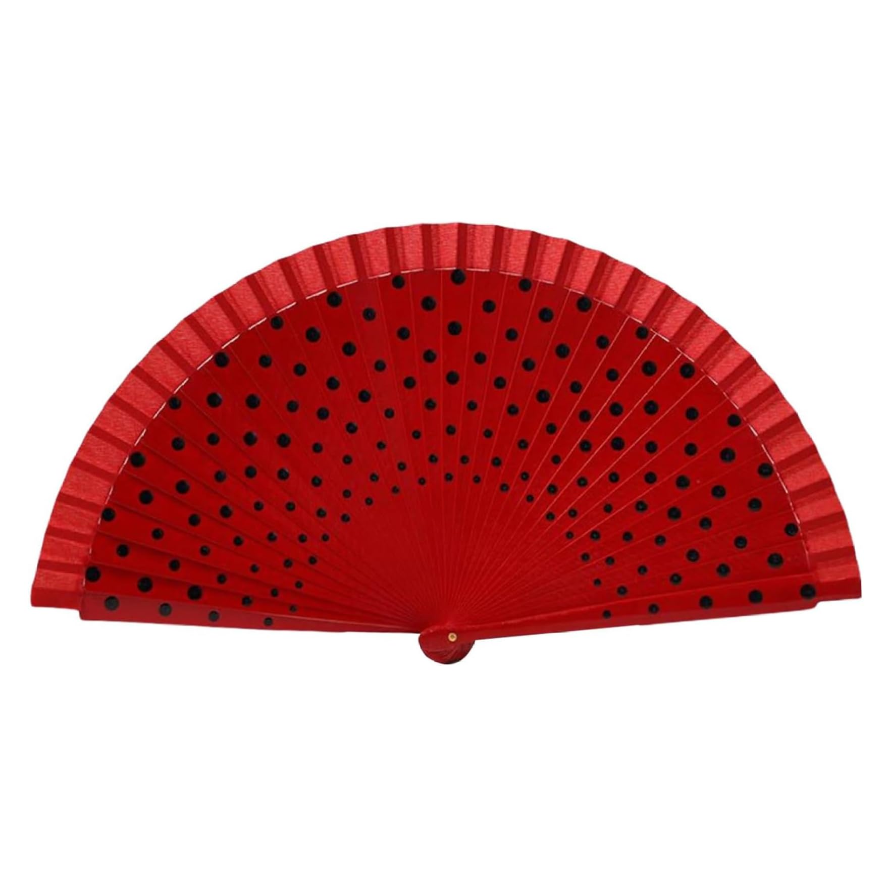 Abanico español pintado a mano lunares rojos algodón mango madera plegable flamenco