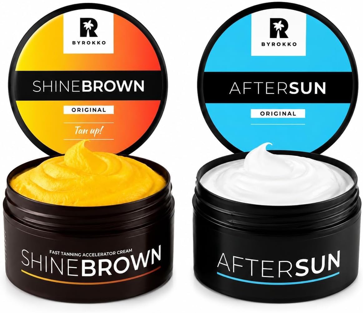 BYROKKO Duo Estivo – ShineBrown Crema Abbronzante 210ml + Crema Doposole After Sun 195ml | Bundle per Abbronzatura Intensa, Idratazione e Cura della Pelle