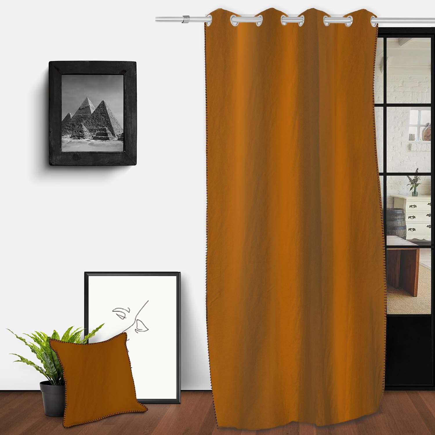 Soleil d'ocre Rideau for eyelets, eyelets, yellow, 140 x 250 cm