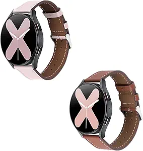 Italy Genuine Leather Watch Bands Men Women Compatible with Samsung Galaxy Watch Band, 20mm 22mm Lugs Watch Straps, Quick Release Wear-resistant Sweat-Resistant Smartwatch Replacement Strap(Pack of 2)