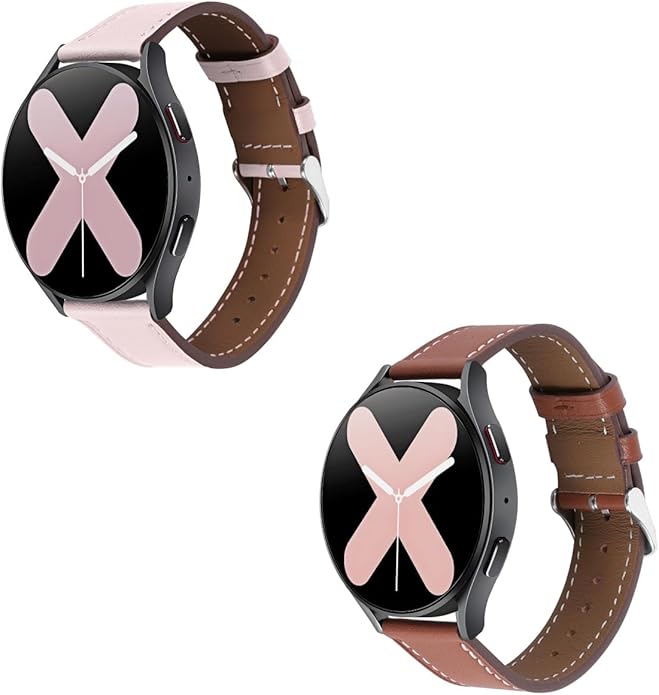 Italy Genuine Leather Watch Bands Men Women Compatible with Samsung Galaxy Watch Band, 20mm 22mm Lugs Watch Straps, Quick Release Wear-resistant Sweat-Resistant Smartwatch Replacement Strap(Pack of 2)