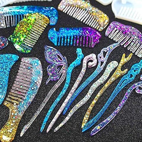 DoreenBow 8PCS Hairpin Molds + 2PCS Comb Resin Molds,Comb Silicone Making Molds,Resin Casting Silicone Molds,Used to DIY Jewelry Craft,Gifts,Epoxy Resin DIY Handmade Creative Cover