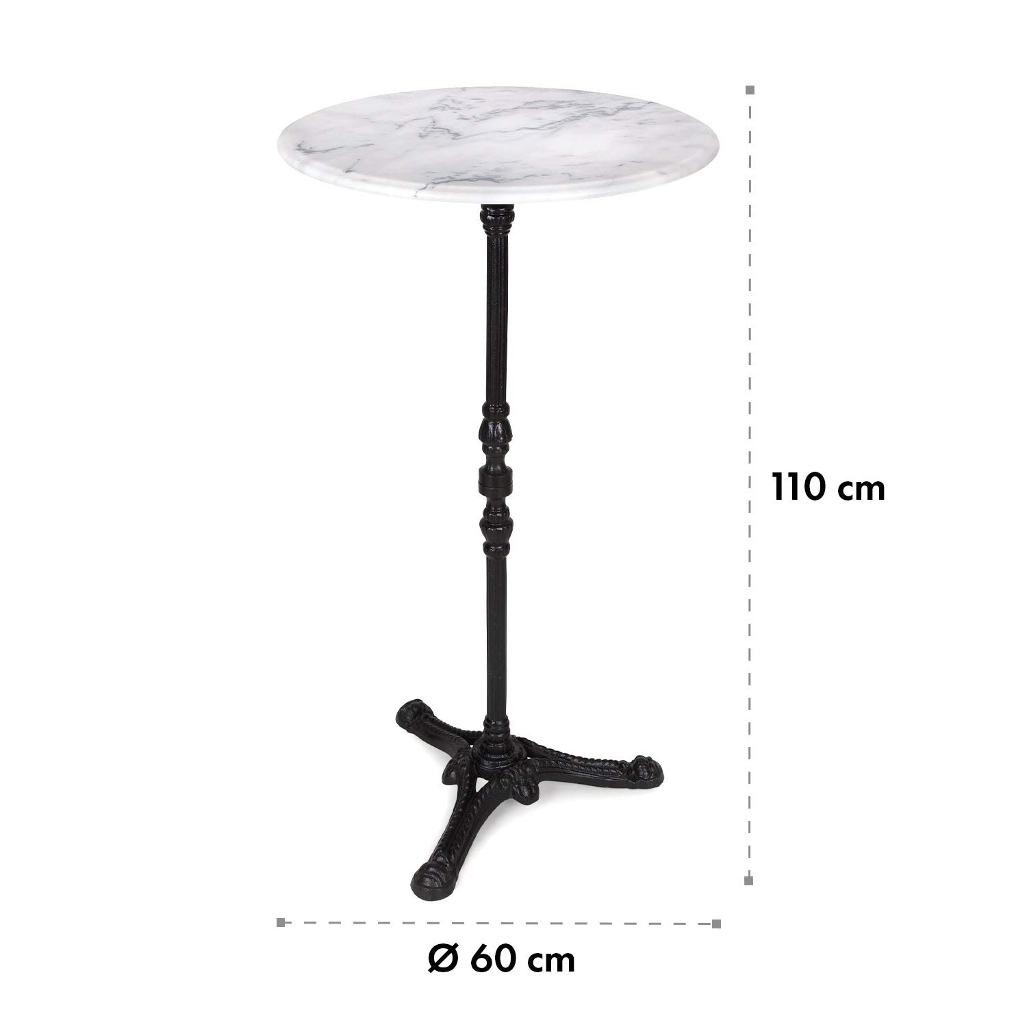 blumfeldt Patras Taverna Mesa Bistro - Mesa Alta con Borde Decorativo, de Bar con Base de Hierro Fundido, Interior y Exterior, Impermeable y Resistente a Heladas, 60 cm Dia, 110 cm, Blanco