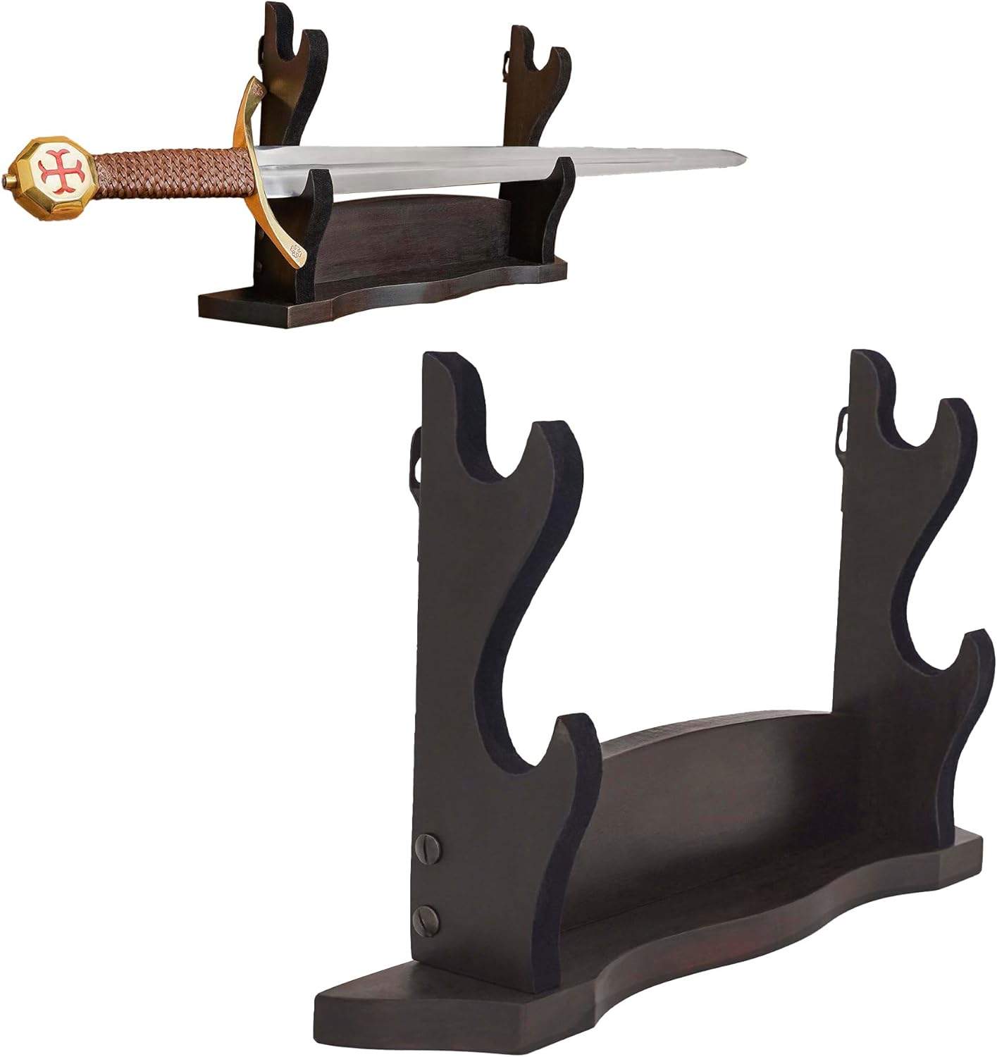 Lord of Battles Medieval Sword Display Stand / Holder | 2-Tier Teak Wood | Handcrafted