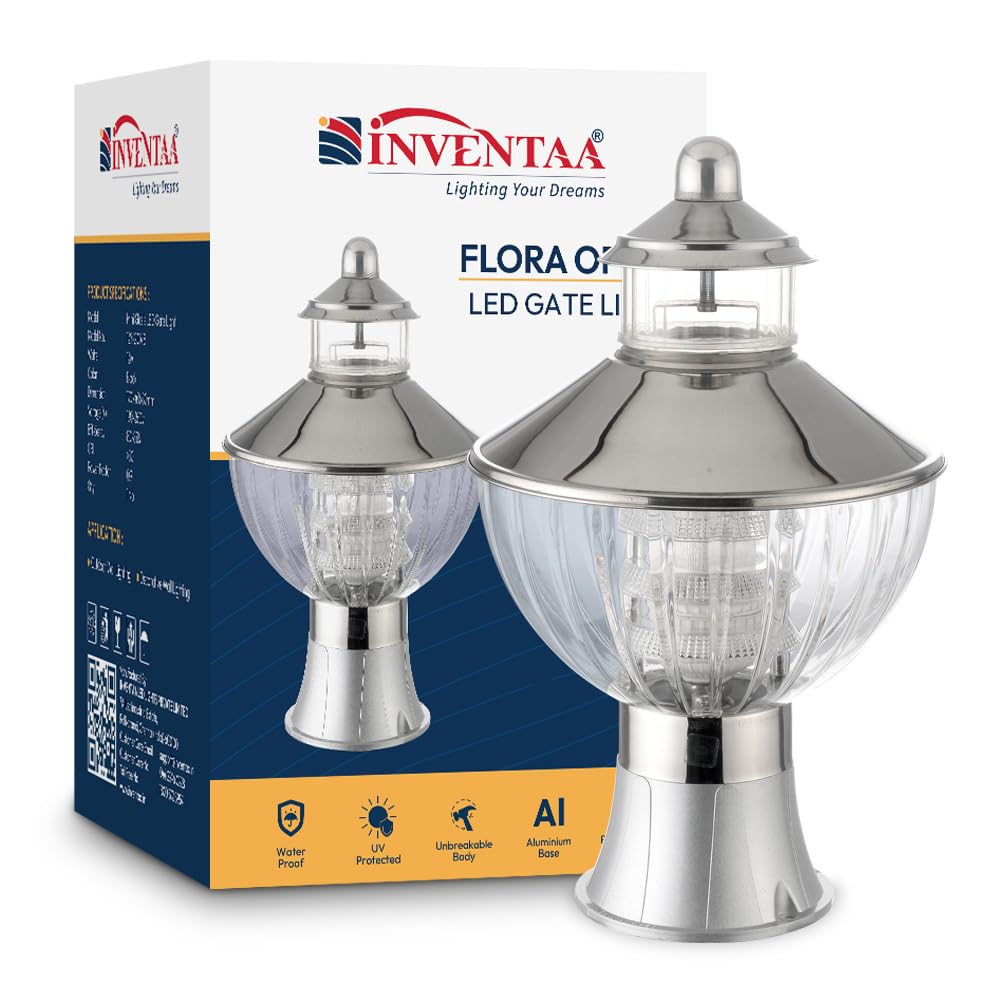 Flora Opera Stainless Steel Gate Light for Home | SS Silver Unbreakable Outdoor Waterproof Gate Lamp (No Bulb)