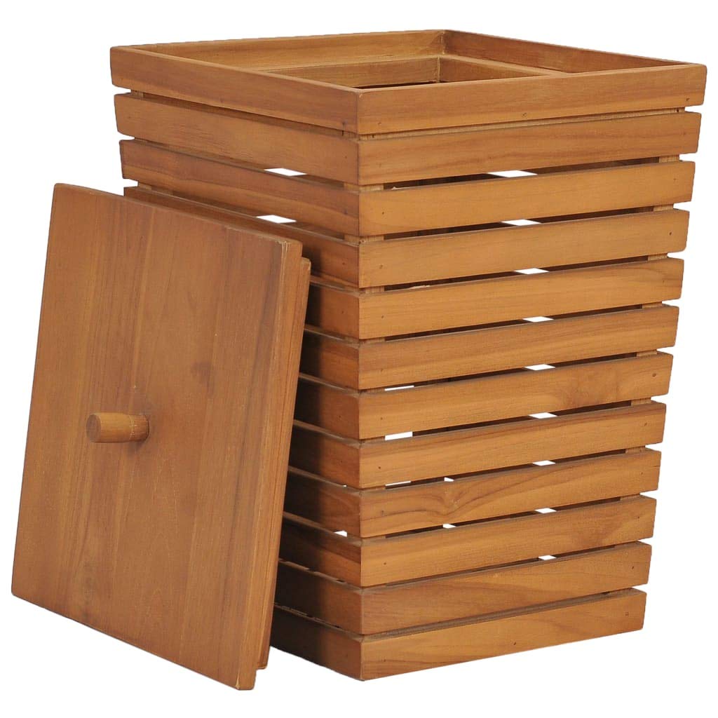 Wäschekorb aus massivem Teakholz 30 x 30 x 45 cm, Bad-Aufbewahrungsbox mit Deckel, Rustikaler Wäschesammler im Lattendesign
