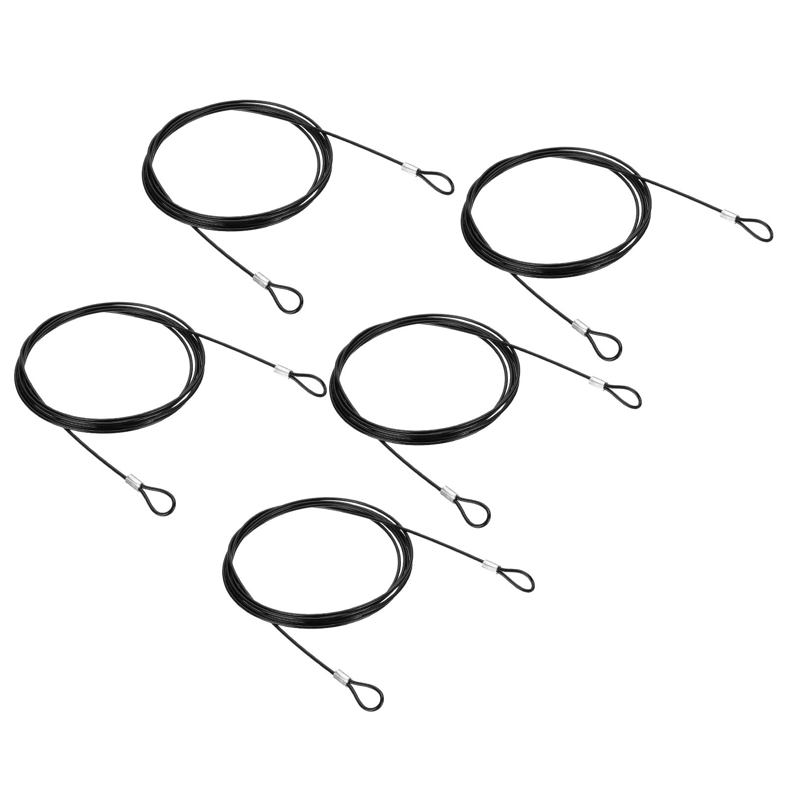 PATIKIL 200cm Safety Cable Lock, 5Pcs Stainless Steel 2mm Dia Security Wire Rope with Double Loop Double Loop for Stage Lighting Luggage Lock, Black