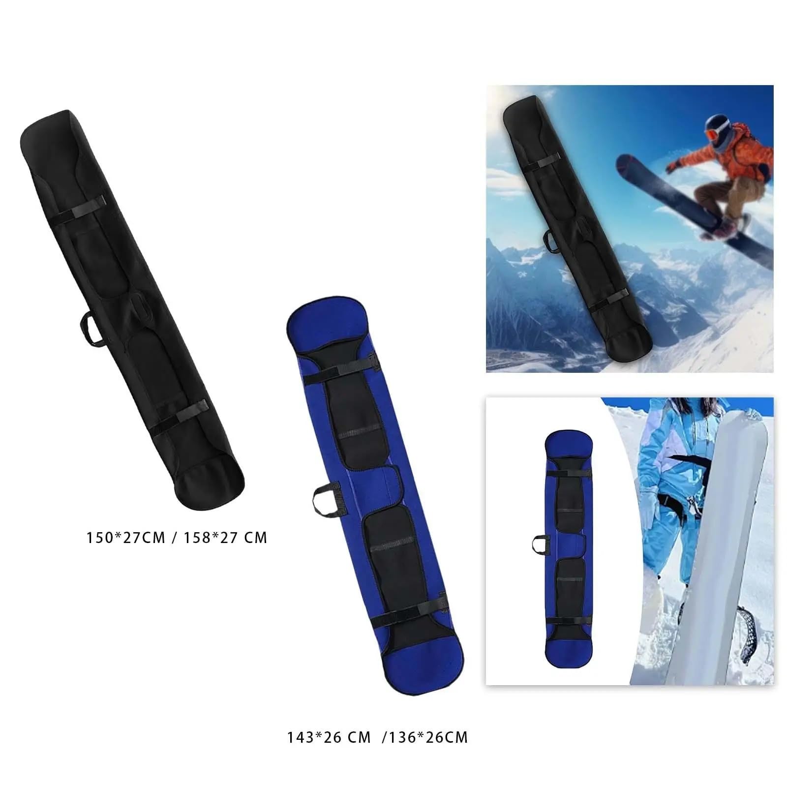 esquí Bolsa Bolsas para Kit de esquí Bolsa de Snowboard Funda Suave para Snowboard para Esquiar Deportes de Invierno(Black 150cmx27cm)