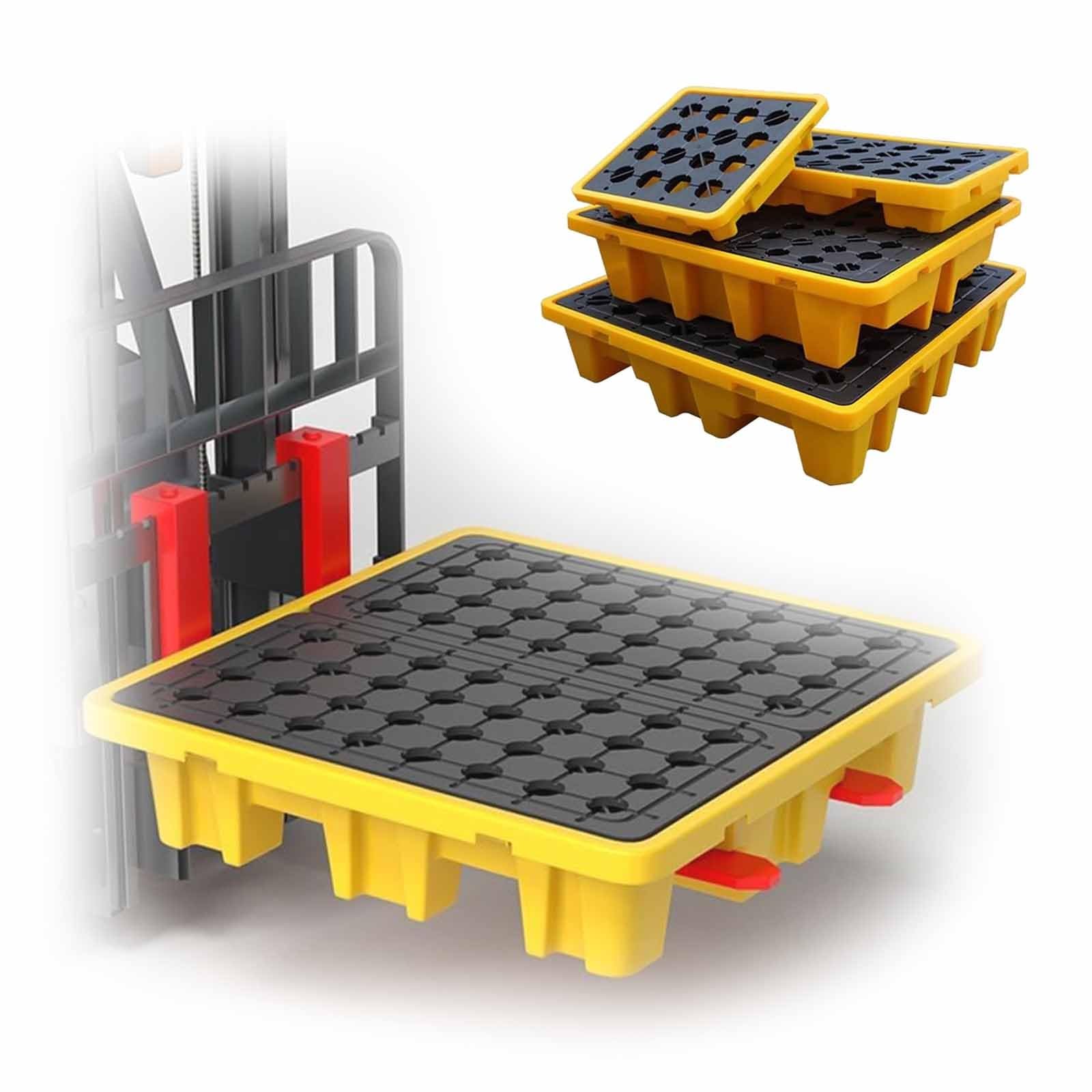 JKJZSALJ Modular Yellow Spill Containment Pallet - 130X130X30Cm Platform With Flat Top Grating For Factory, Warehouse, Basement & Cargo Storage Solutions,72x72x16cm