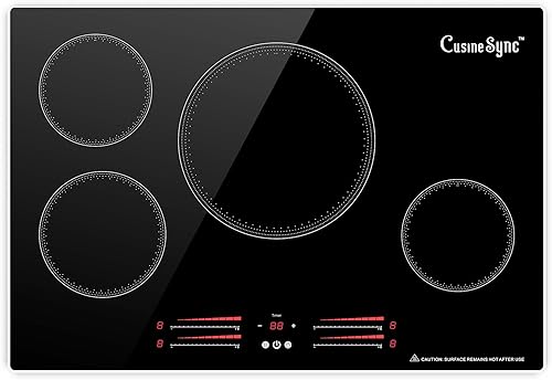 Placa de cocción de inducción de 30 pulgadas, 4 quemadores con 9 niveles de potencia, control táctil, temporizador, bloqueo infantil y advertencia disponible en Yaxa Colombia