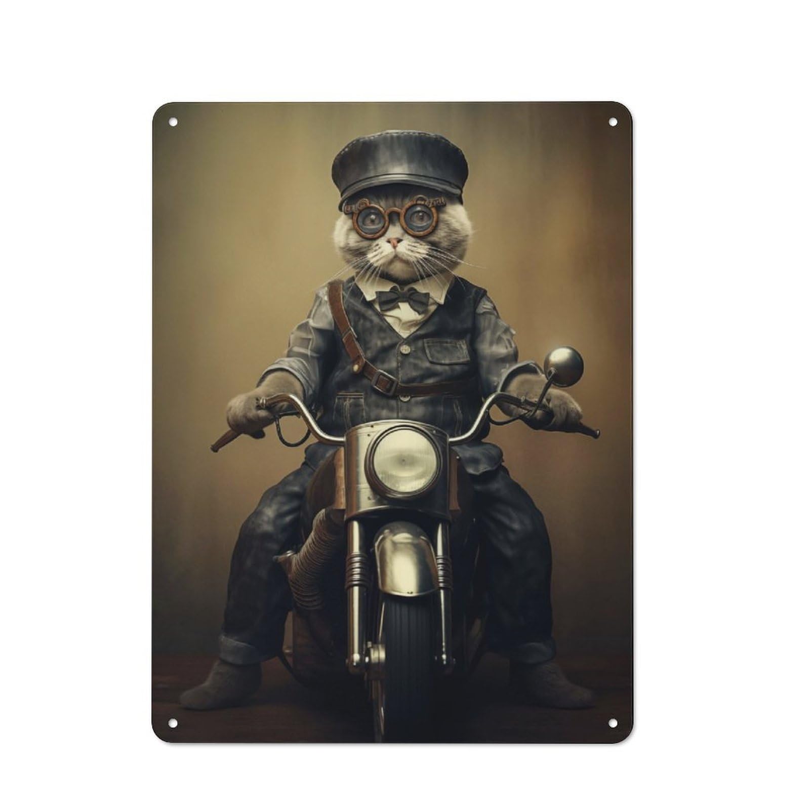 Understated Office Metal Sign 40x30cm Featuring Cat Biker, Studio Wall Plaque for Office, Study, Studio Or Hallway