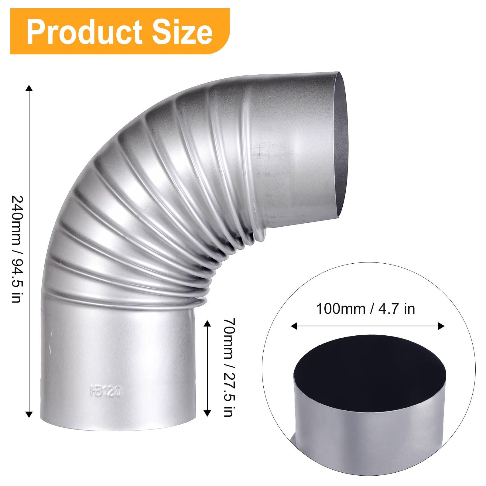 Gomito Acciaio Inox 90° Per Camino - Tubo Fumo Con Nastro Alluminio 5m - Foto 5